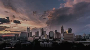 Charlotte skyline at sunset